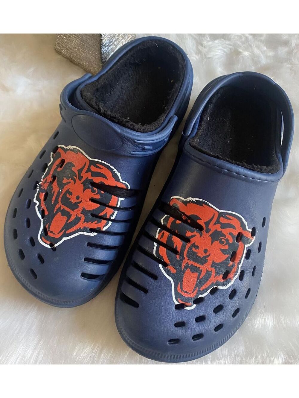 Foco Chicago Bears Navy Blue Fleece Lined Clog Size Small - Picture 4 of 4